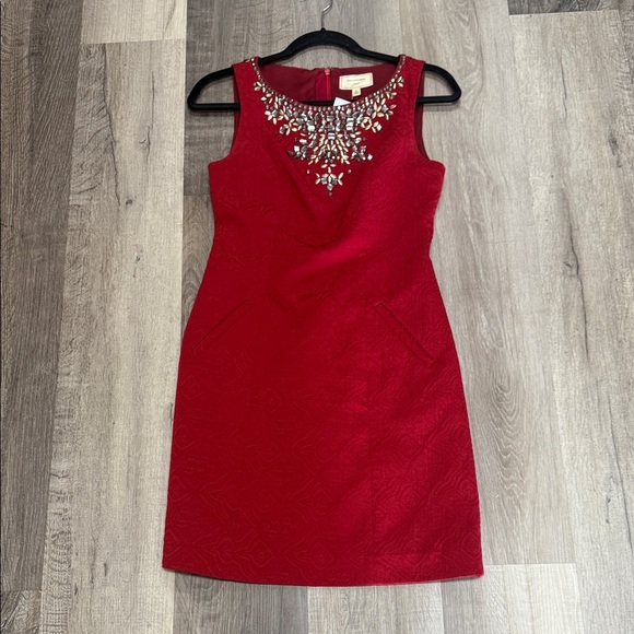 ☀️❄️Anthropologie Red Embellished Mini Dress - Picture 3 of 4